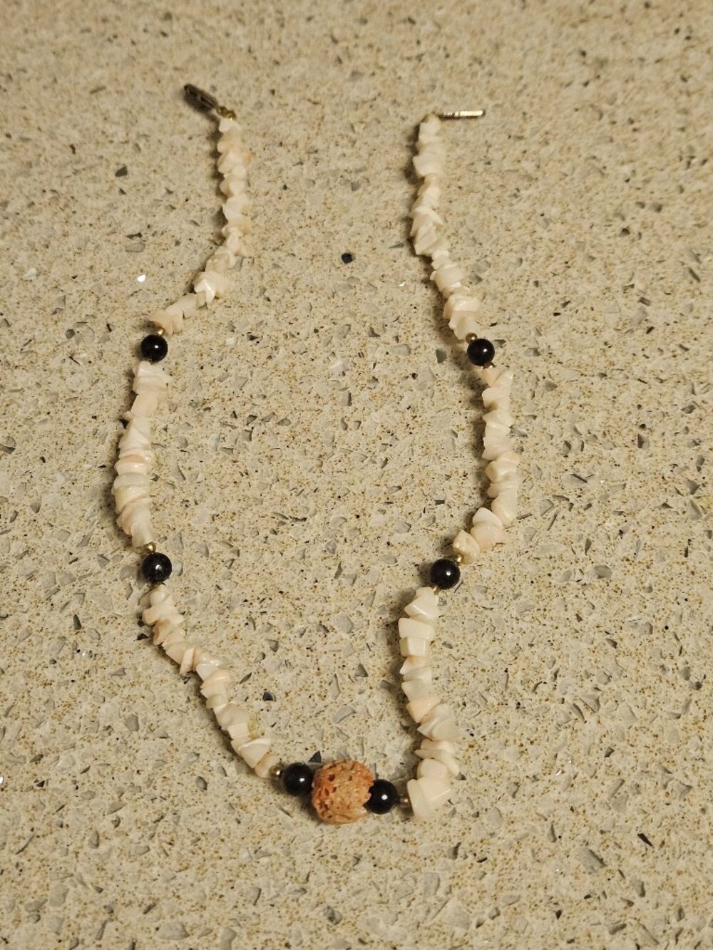 Vintage Souvenir Shell Necklace, Pink/Black/Coral - 16"